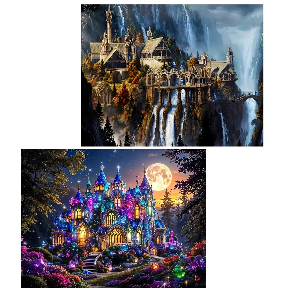 Fantasy Castle Scenery Digital Oil Painting By Numbers on Canvas Home Decor for Living Room Bedroom Handmade Gift