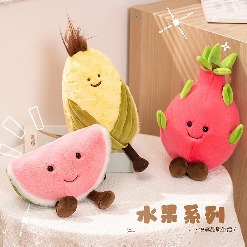 Creative Fruit Series Plush Toy Cute Watermelon Doll Pitaya Corn Pillow Room Decor Holiday Party Birthday Gift for Children