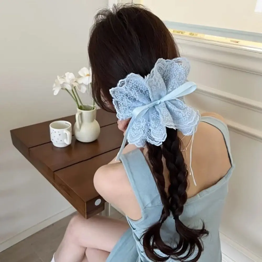 Sweet Lace Trim Lace Scrunchies Multi-Layer Elastic Ponytail Holder Hair Ties Girls
