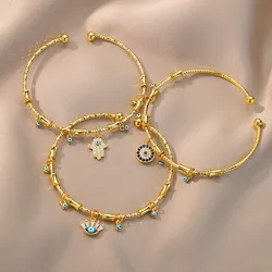 Bransoletka Evil Eye dla kobiet bransoletka ze stali nierdzewnej z cyrkonią bransoletka turecka luksusowa para komplety biżuteria ręczna pulseras bijoux femme