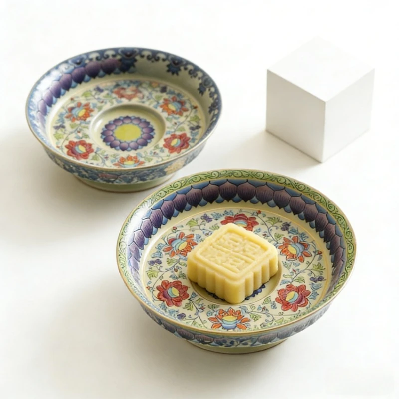 New Ru Kiln Ceramic Blue and White Enamel Color Exquisite Tall Footed Tea Plate Display Plate Dim Sum Plate High Foot Fruit Dish