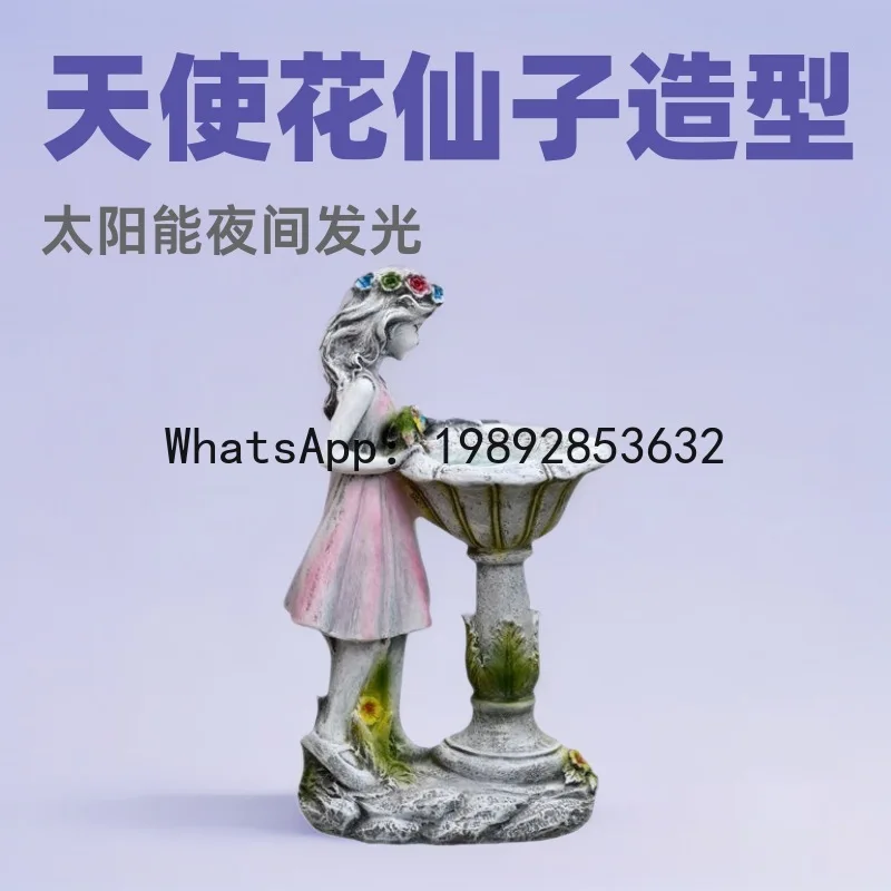 Outdoor garden decorative ornaments angel figure sculpture flower fairy figure solar powered garden resin