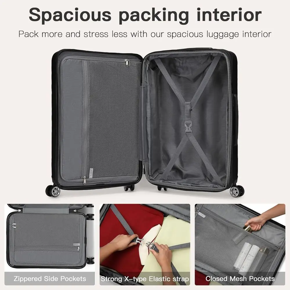 Mala rígida média de 24 polegadas com trava TSA, rodas giratórias expansíveis, preta