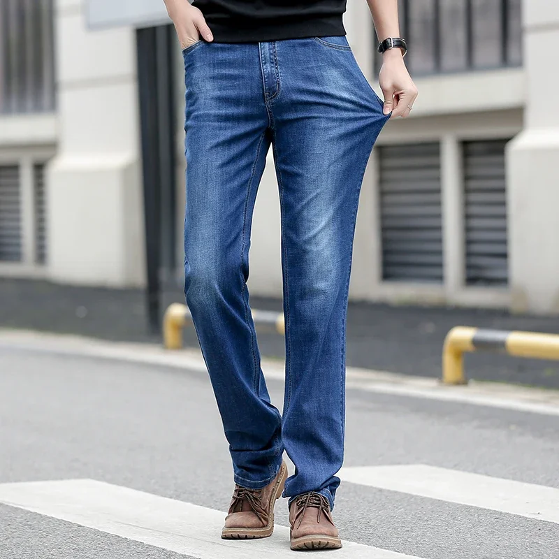 Tall Men Jeans Summer 117CM Exra Long Thin Plus Size 44  40 38 Straight Elastic Stretched Male Denim Pants Overlong Trousers