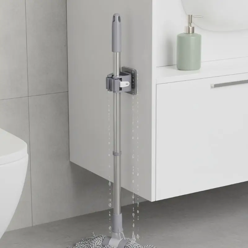 New Heavy Duty Adhesive Mop And Holder With No Drilling Strong Grip And Waterproof Design Perfect For Bathroom Kitchen Garage