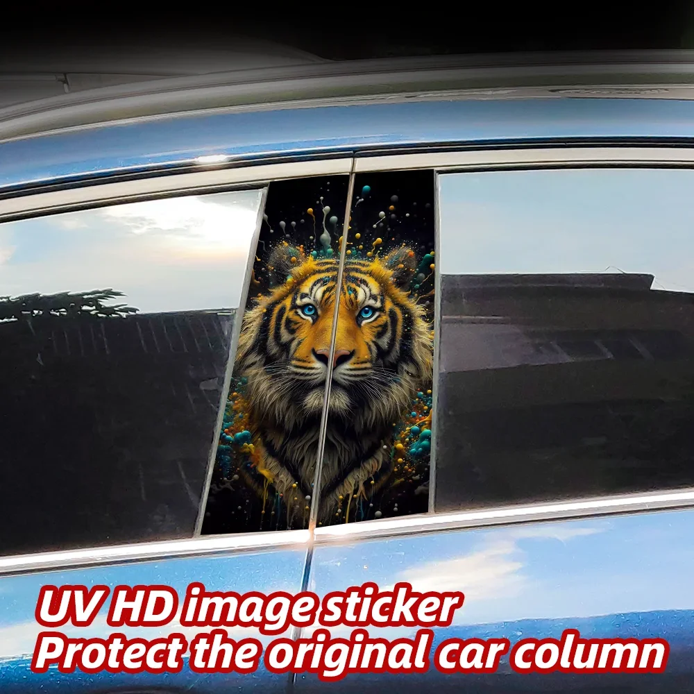 

Animals Tiger Car Stickers Auto B Pillar Waterproof Decor Cover Scratches Sunscreen Car Doors Pillar Vinyl Decals Accessories