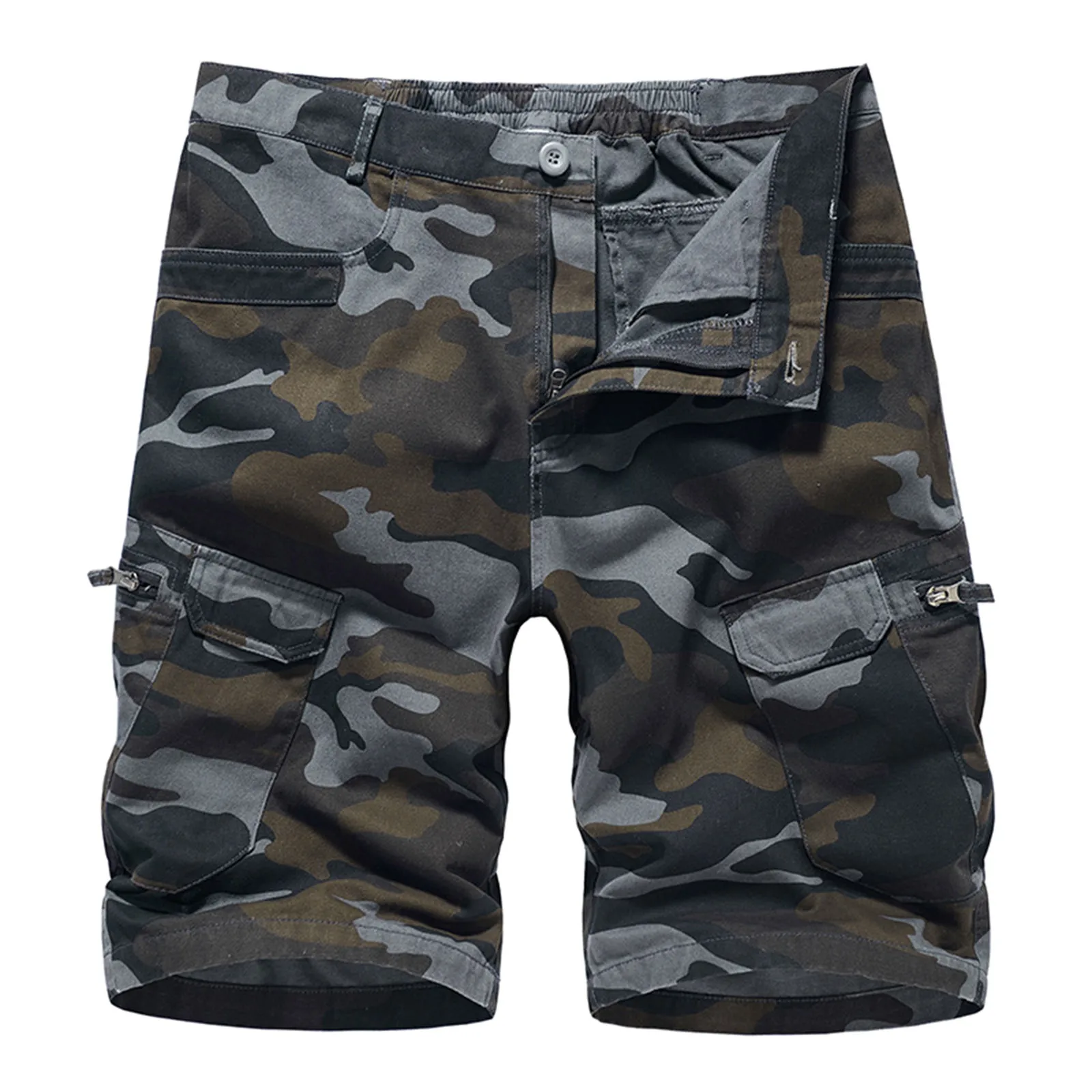 Mens Tooling Shorts Fashion Camouflage Colour Casual Trousers Multi Pocket Zipper Buckle Outdoor Shorts For Man Summer шорты