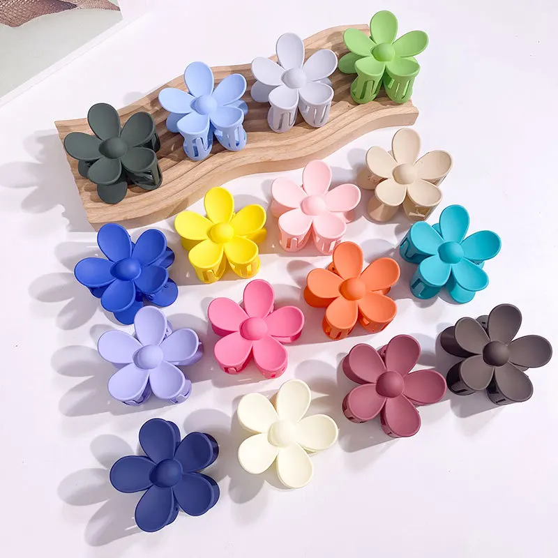 6Pcs Colorful non-breakable frosted Flower clip Cross-border candy color five petal flower claw back hair shark clip HA2708