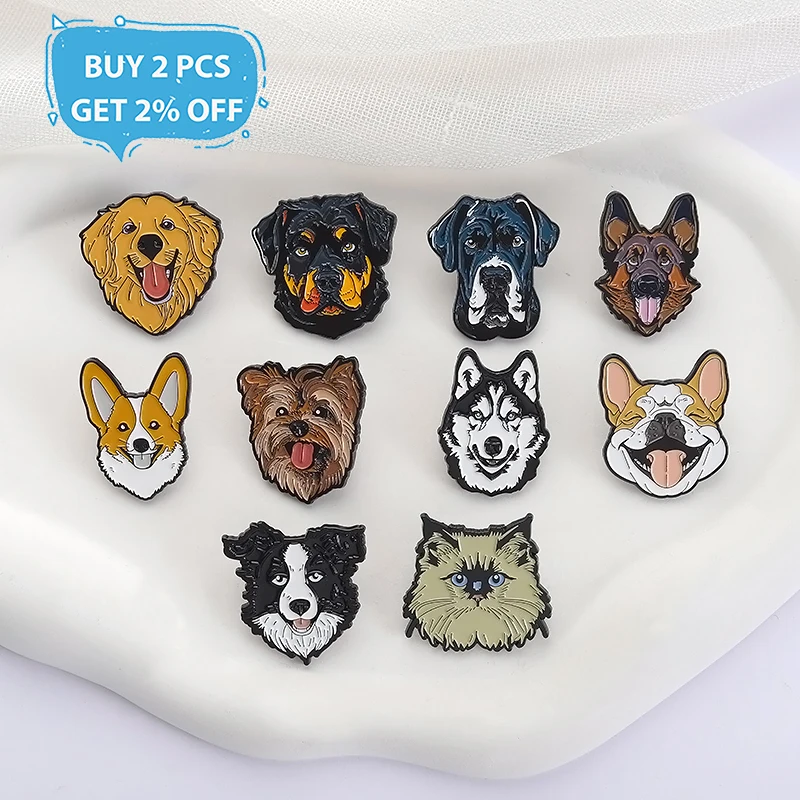 Cute Dog Enamel Pins Corgi Border Collie Pattern Metal Brooches Fashion Lapel Badge Backpack Clothes Jewelry Gift for Friends