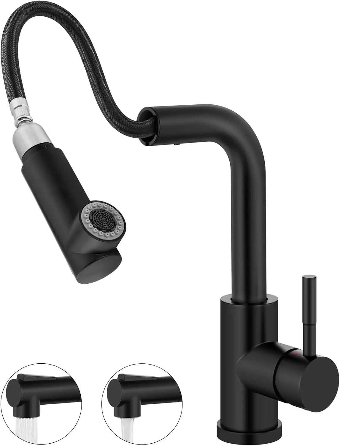 

Bar Sink Faucet for Kitchen Laundry Utility Faucet Sink Single Handle with Pull Out Sprayer Modern Prep Faucet Matte Black