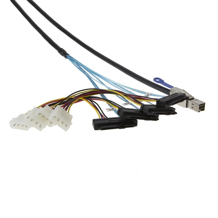 Internal Mini SAS SFF-8644 to 4 x SFF-8482 breakout Cable with SATA Power data cable