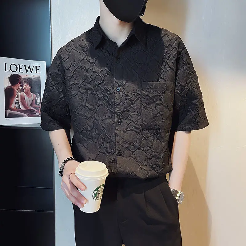 Summer Five-point Sleeve Shirt Men's 2025 New Casual Handsome Half-sleeved Inch Shirt Thin Men's Top Mid-sleeved Shirt