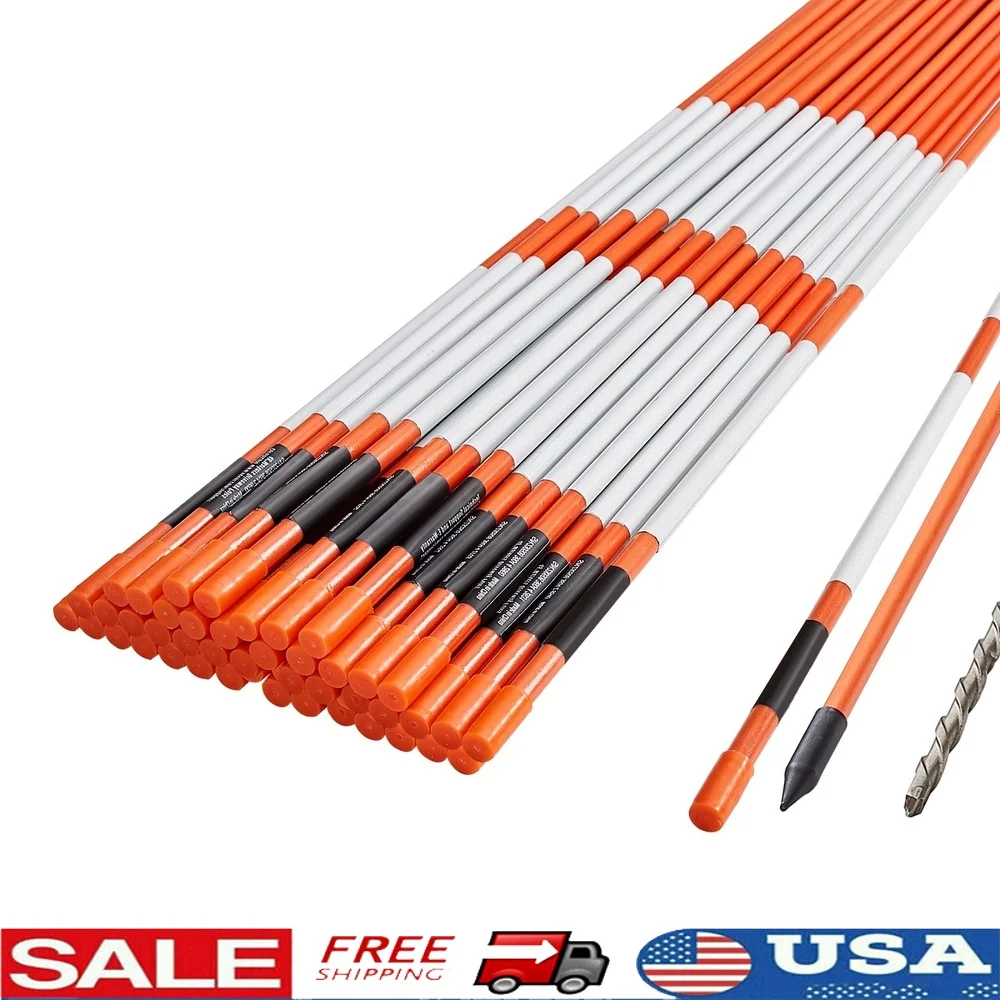 

50 PCS Orange Snow Plow Markers 48 Inch Reflective Driveway Stakes Fiberglass Lane Stakes with Gloves and Drill Bit