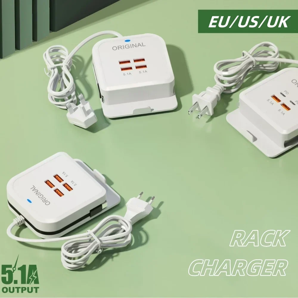 USB قطاع الطاقة شاحن الهاتف المحمول 4 منافذ شحن سريع مع كابل نوع C مقبس شحن سريع آيفون 15 Xiaomi سامسونج #6