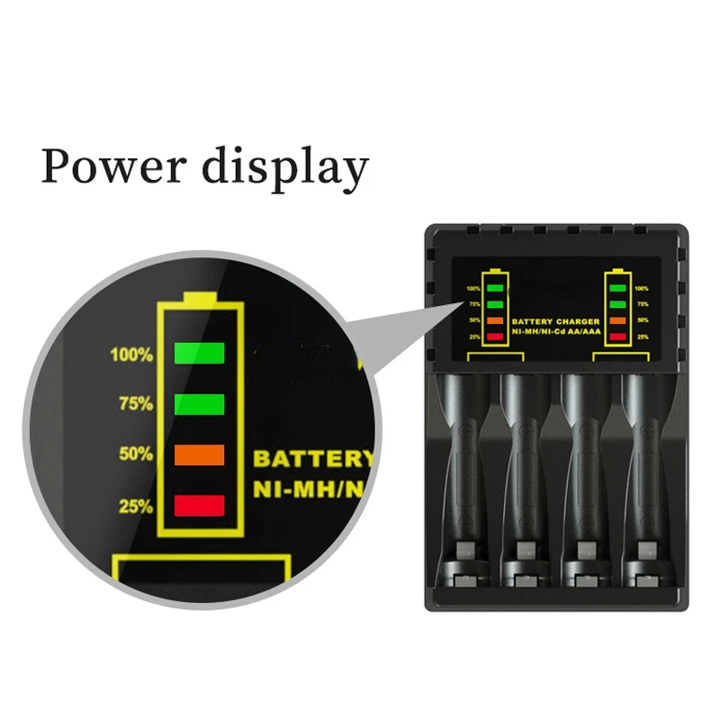 Cargador portátil de 4 ranuras para pilas AA/AAA, accesorios de batería prácticos, compatible con entrada DC 5V 2A, salida de 2,4 V 600mA