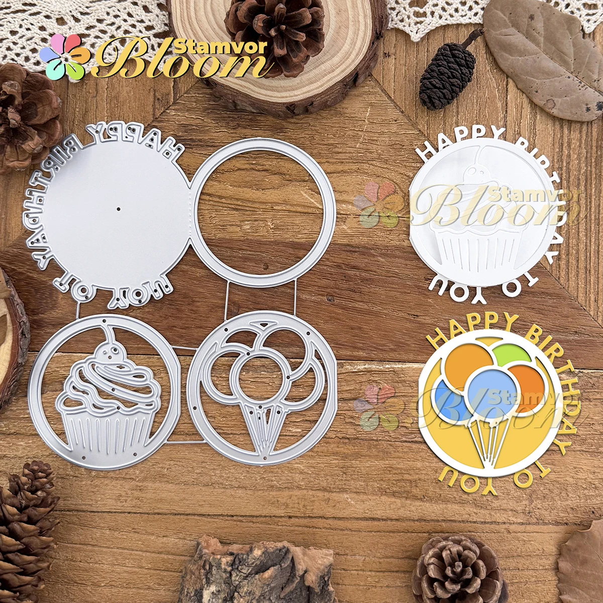 Original schöne Schichten Geburtstag Gruß Falten Kuchen und Luftballons Karten Metall Stanzformen Scrapbooking dekorative Prägung