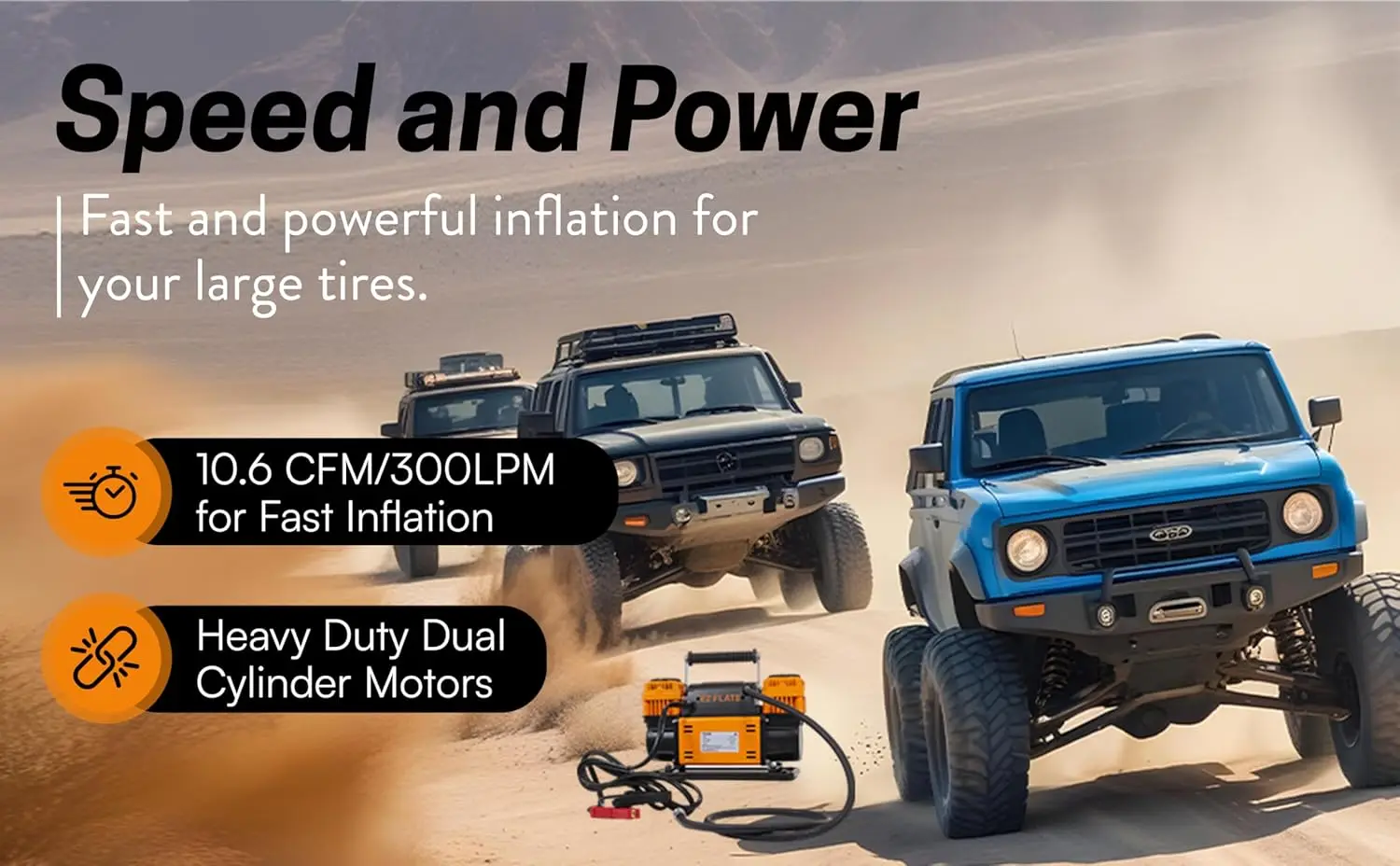 FLATE M.O.A.B. Compressor de ar automático com display LCD, definir pressão de alvo, compressor de ar duplo, compressor de ar offroad de 10,6 CFM 4x4,