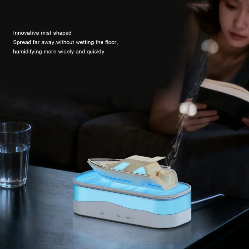 Air Humidifier Ship Shaped Essential Oil Diffuser With Colorful Light Cool Mist Ultrasonic Humidifier