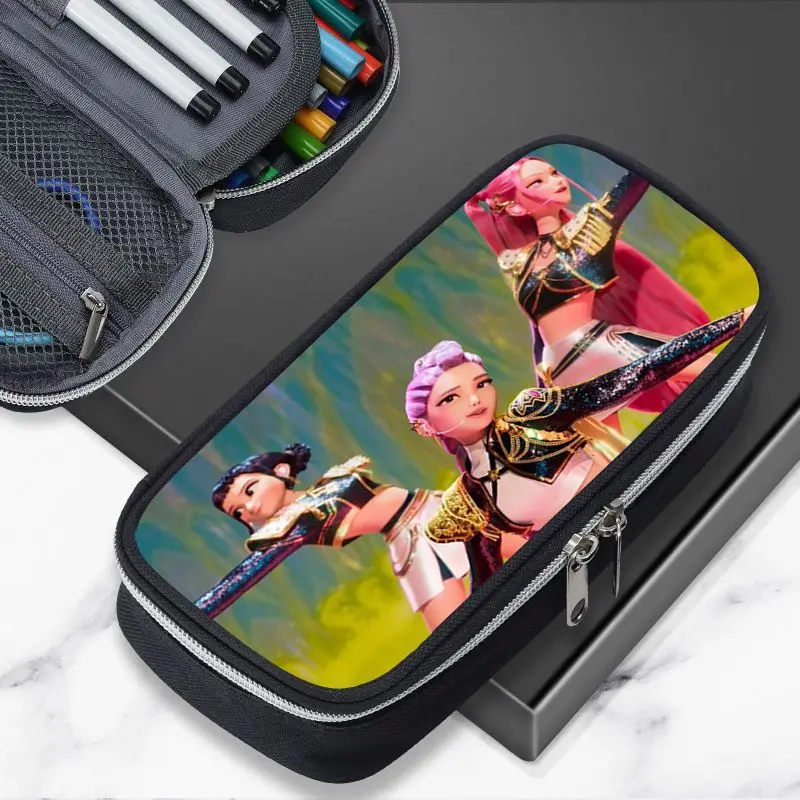 KPop Demon Hunters Rumi Mira Zoey Creative Cartoon Large Capacity Pencil Bag Animation Surrounding Student Stationery Box Gift