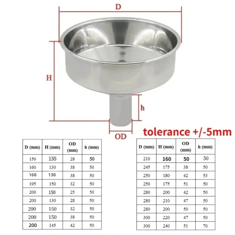 Stainless Steel Funnel Large household wine and oil funnel extra-large industrial hopper 1pcs (tolerance +/-5mm)