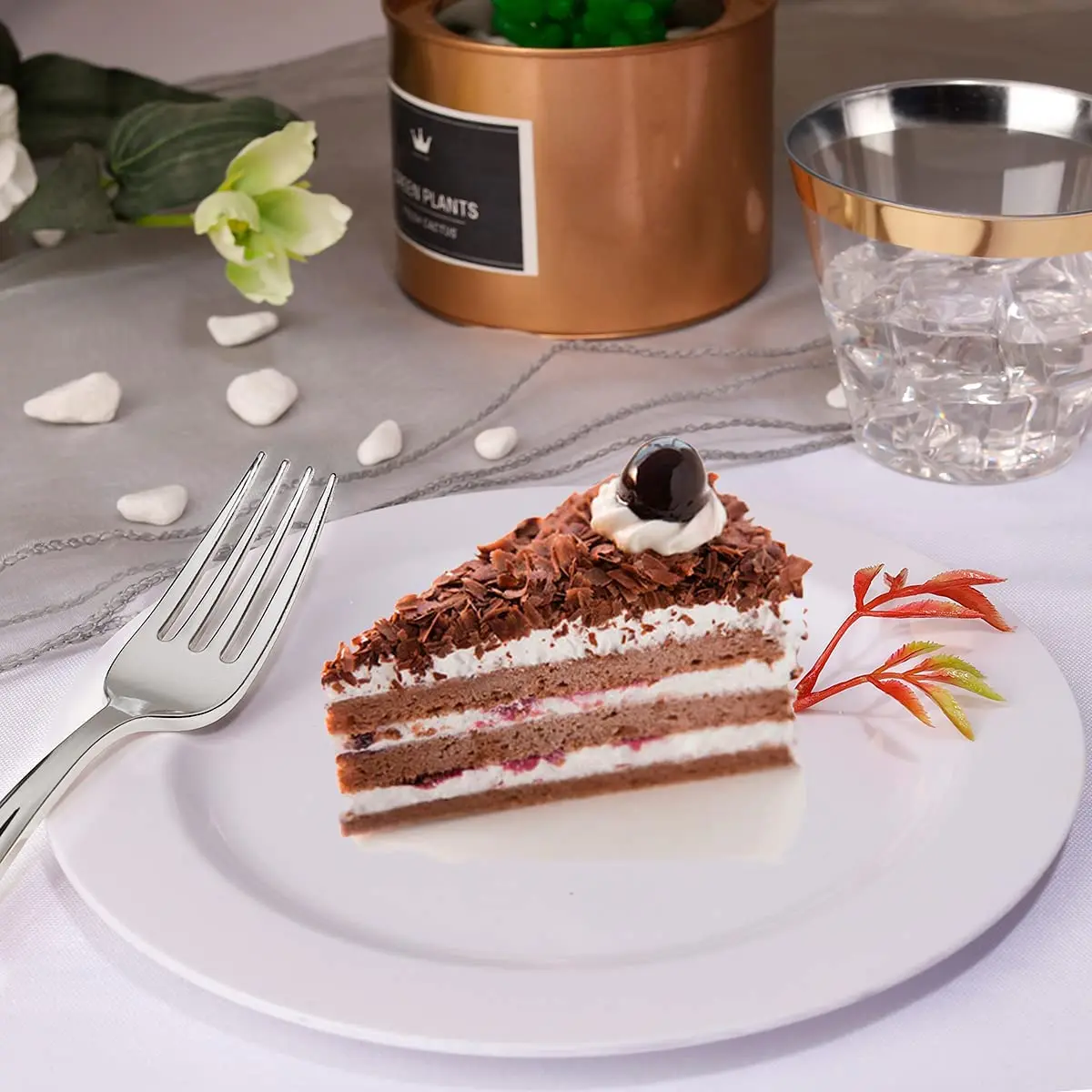 50/25Pcs Disposable White Plastic Plates -7.5 Inch Heavy Duty Plastic Appetizer Salad Dessert Plates for Wedding and Party