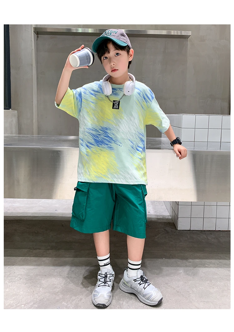 2-teiliges Set für Jungen im Alter von 5-14 Jahren, Teenager-Kinderbekleidung, neuer Sommeranzug für Kinder, Kurzarm-T-Shirt + Shorts, lässiges Street-Outfit. – Detail 15