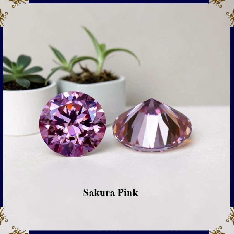 Moissanite Stone Round Cut Sakura Pink Synthetic Loose Gemstone for DIY Jewelry Making Materials Pass Diamond Tester
