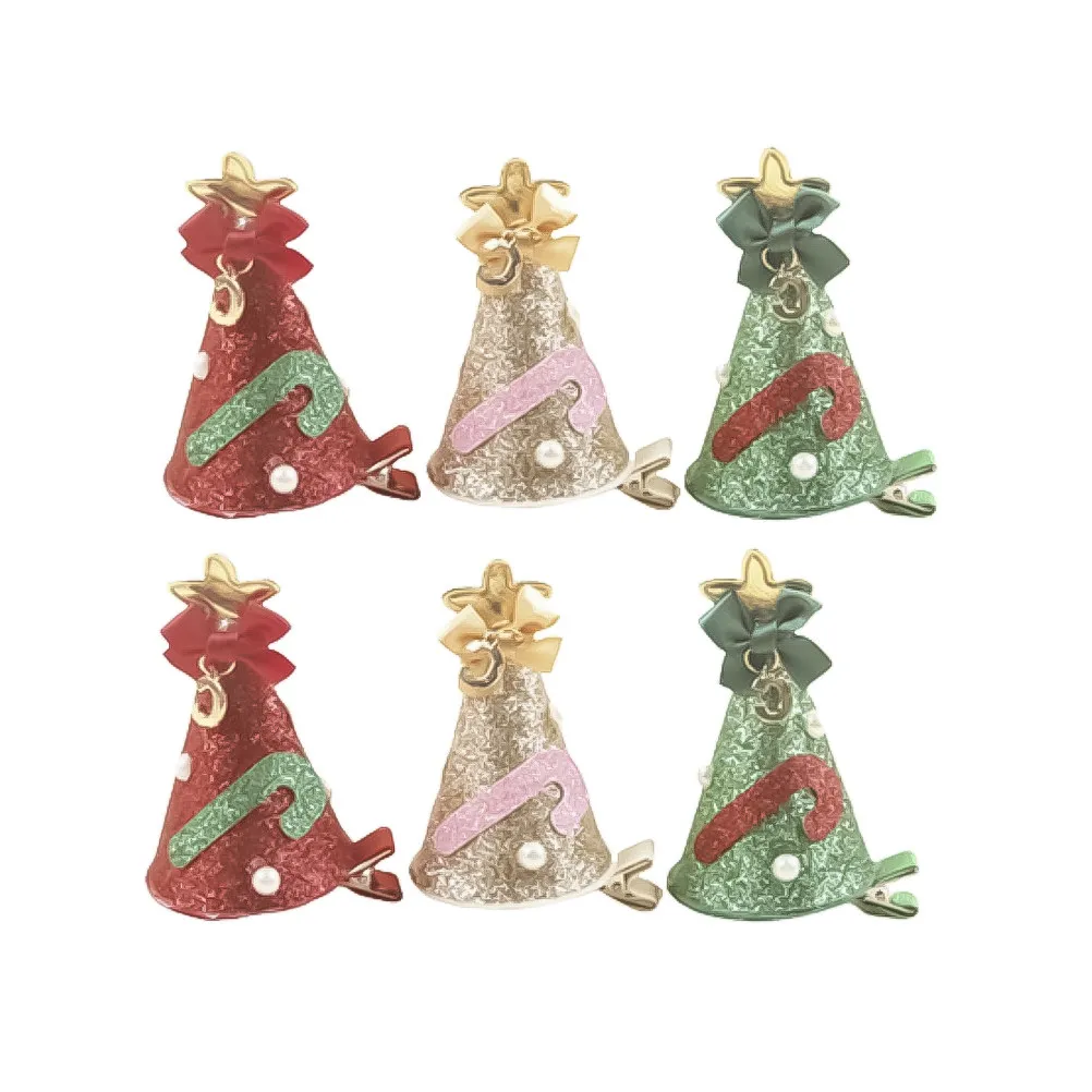 3Pcs Christmas Hairpin Set Pearl Accented Festive Hat Barrettes for Babies Unique Holiday Gift Hairpin Christmas