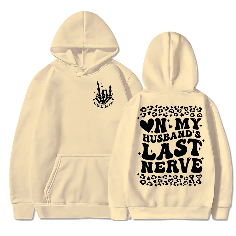 Frauen Mode lässig Hoodies Skelett Hand Frau Leben Herz Cartoon Sweatshirt auf meinem Mann letzte Nerv Grafik Pullover Hoodie
