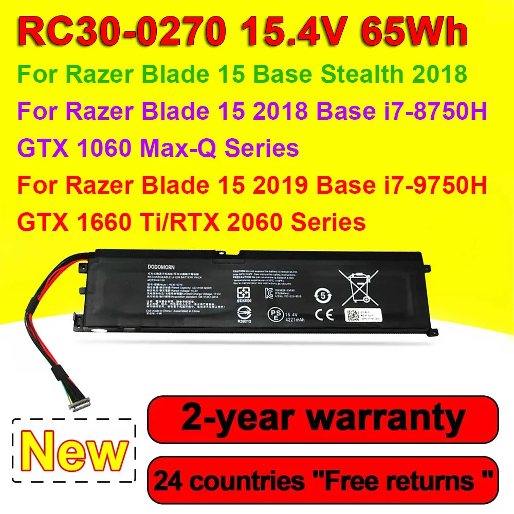 RC30-0270 Laptop Battery For Razer Blade 15 2018 Base i7-8750H GTX 1060 Max-Q 2019 Base i7-9750H GTX 1660 Ti RZ09-0270 Series