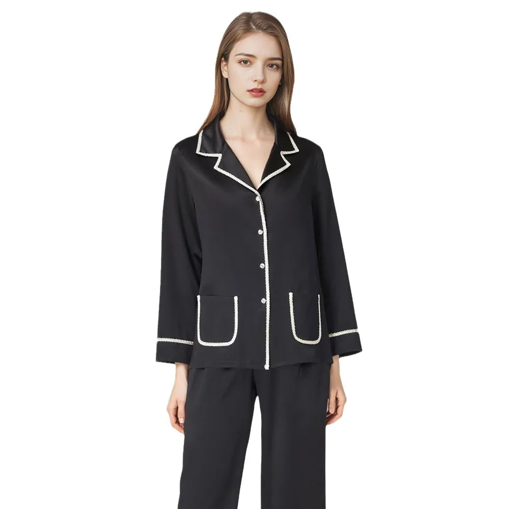 Spring Summer New Women's Heavyweight Mulberry Silk Pajamas Set - Luxury Soft Sleepwear Loungewear Outfit for Comfortable Nightw view 5