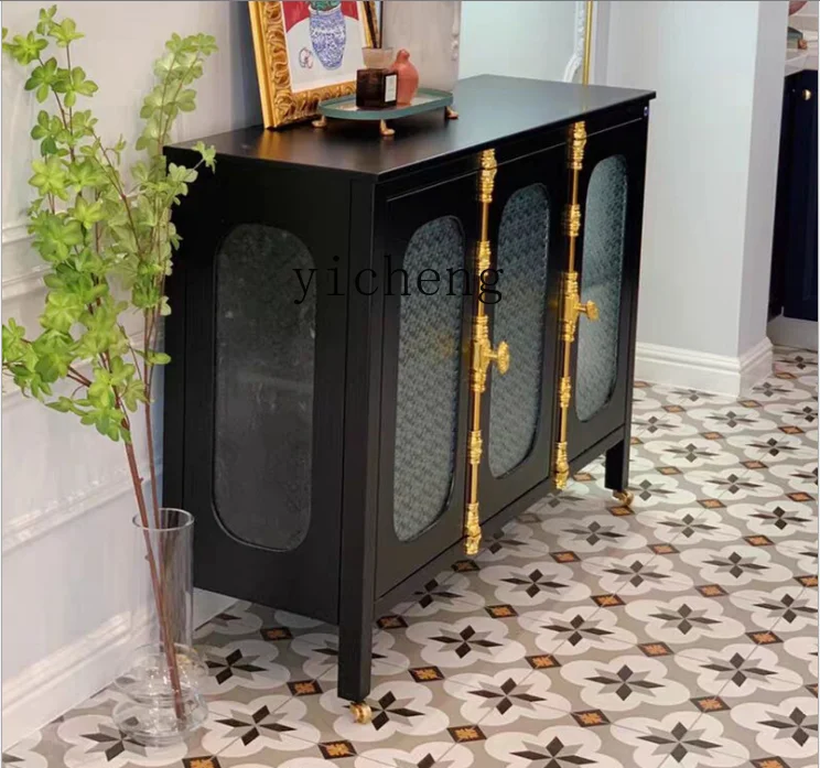 ZK Locker Black Vintage Pure Copper Wheel Sideboard Cabinet Foyer Doorway Curio Cabinet Home Decoration Accessories