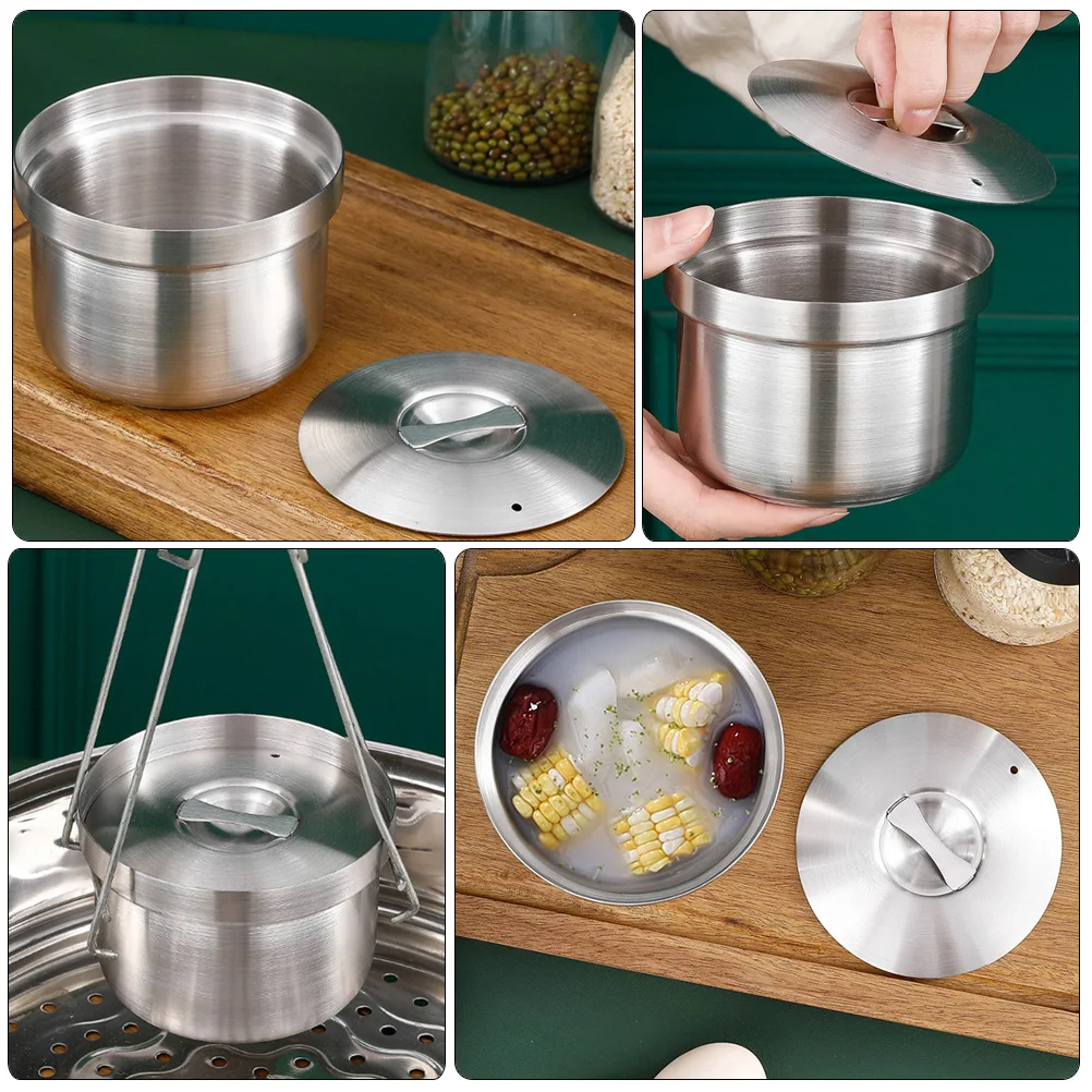 

304 Stainless Steel Steaming Bowl With Lid Thick Soup Bowl Toddler Kids Serving Dish Home Hotel Restaurant Gift Family Friends