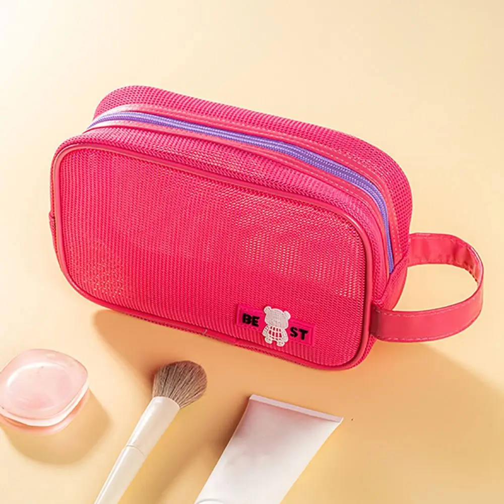 Durable Mesh Makeup Bag With Handle Large Capacity Toiletry Storage Bag Portable Zipper Travel Organizer