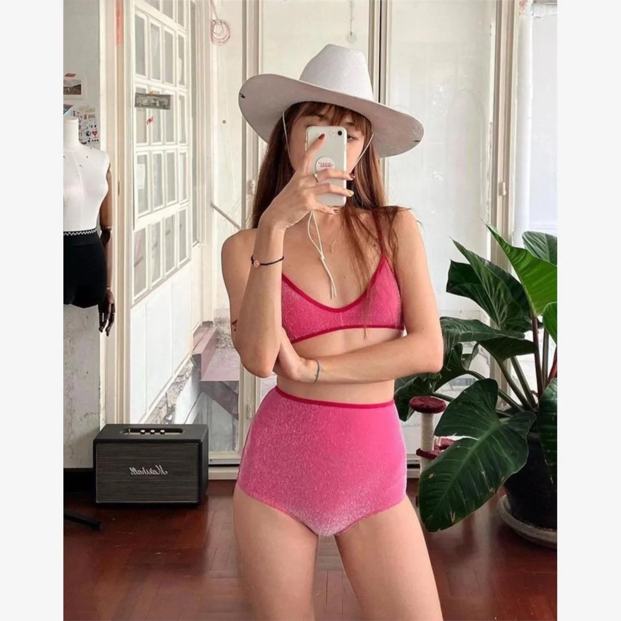 

Однотонный раздельный купальник-бикини с высокой талией и контрастными вставками для женщин, летняя коллекция Vaion Resort