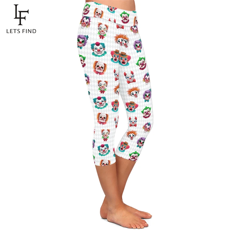 LETSFIND New Scary Clown Faces Print Women Capri Leggings Fashion High Waist Fitness Soft Comfortable Pants