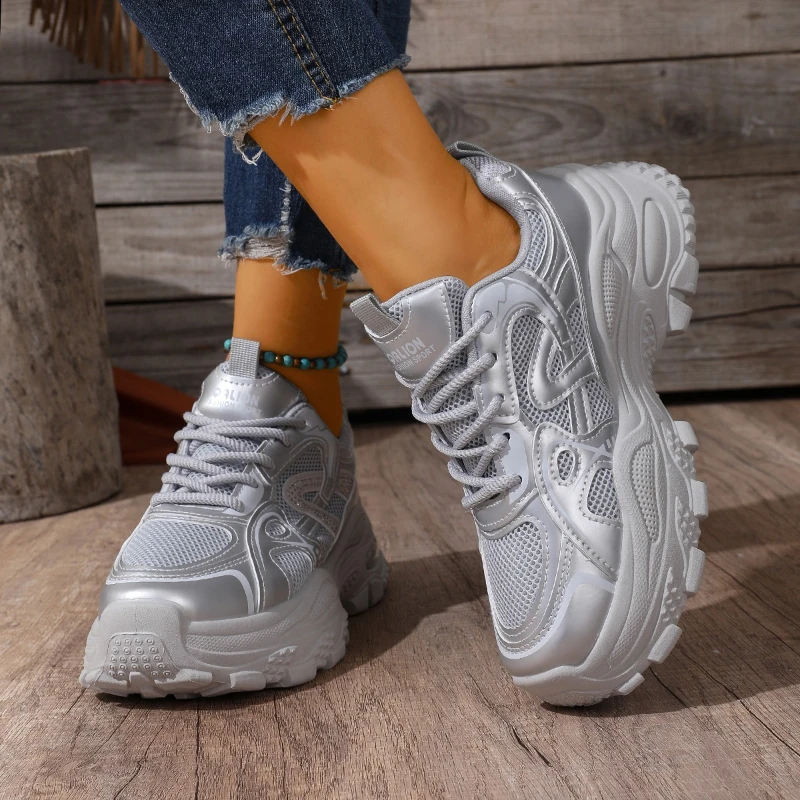 سميكة وحيد أحذية رياضية مكتنزة شبكة تنفس النساء أحذية رياضية أجهزة لياقة خارجية الجري أحذية منصة موضة المدربين غير رسمي جديد #5