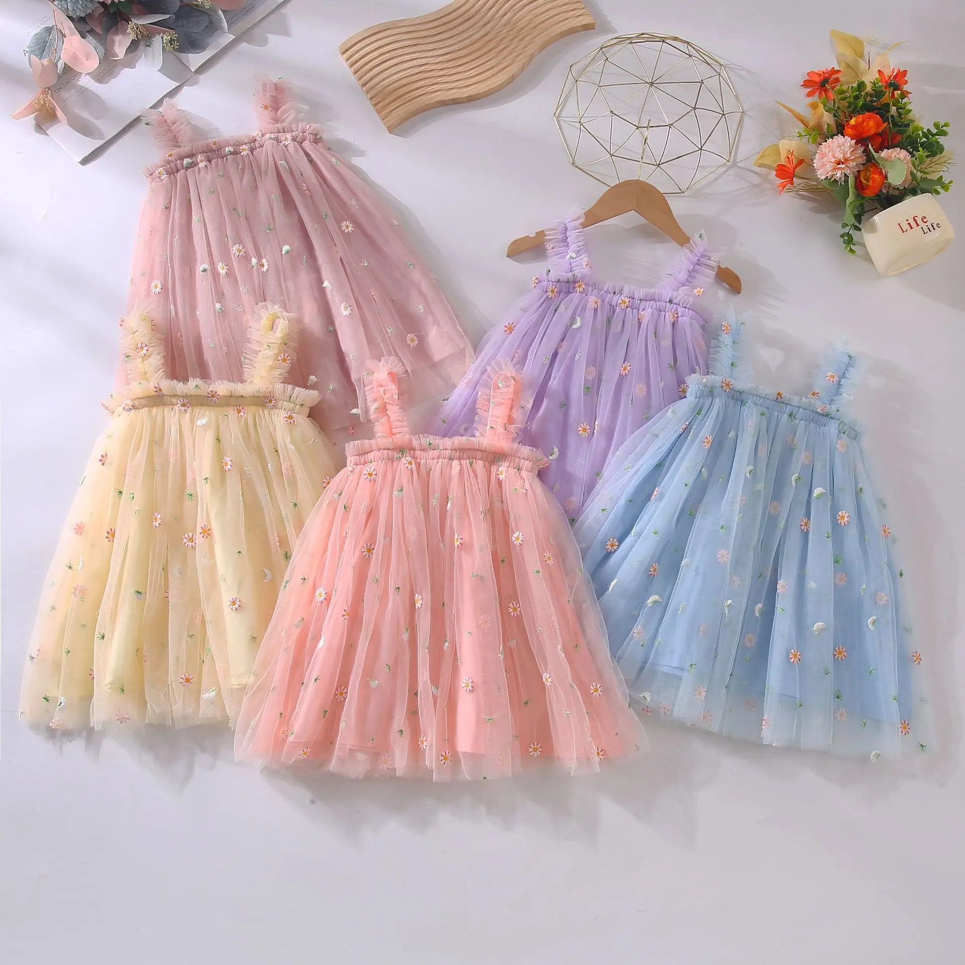 Newborn Baby Girl Floral TuTu Dress Slip Embroidery Vestido Infant Toddler Sleeveless Party Birthday Summer Baby Clothes 0-7Y