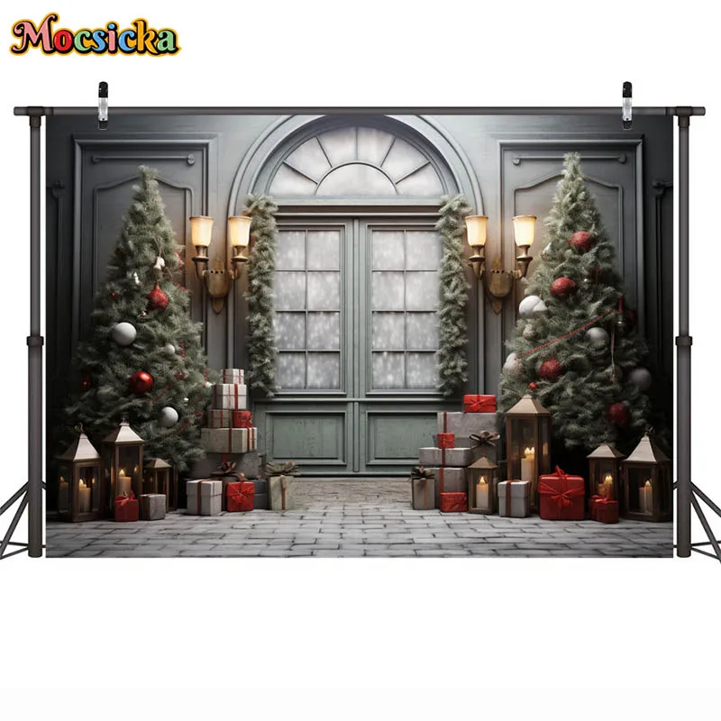 Nice Christmas Decoration Background Indoor Xtmas Tree Fireplace Toy Bear Santa Claus Professional Photography Studio Photo Prop