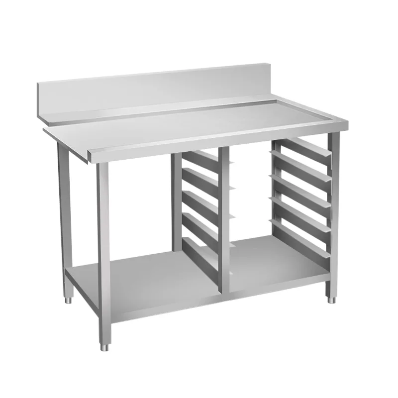 Kitchen Dishwashing Table 304 Stainless Steel Workbench for Hotel Cafeteria Plate Washing and Storage