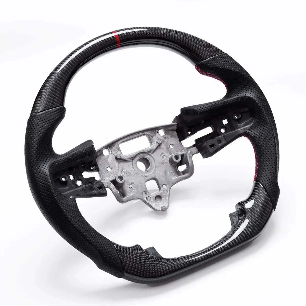 

Руль для гонок из настоящего карбона для Chevrolet Silverado 1500 2500 2019-2024 с функцией подогрева и отверстиями для подрулевых лепестков, красная строчка