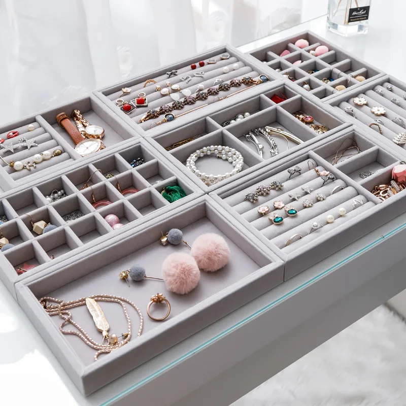 Rasalhaguer Velvet Suede Ring Earrings Organizer Ear Studs Jewelry Display Stand Holder Rack Showcase Plate Fashion Jewelry Box
