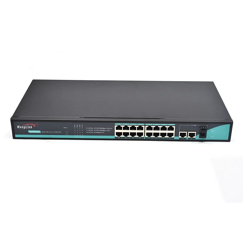 Wanglink-Rack Mount Type Gigabit Network Switch, Poe Switch, 16 Port, 10/100/1000Mbps, 2 SFP Slot, 2 uplink PoE Switch