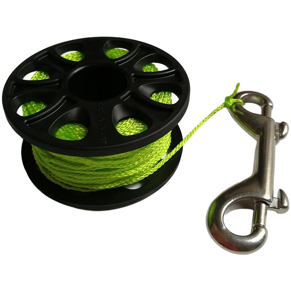 Diving Line Reel with 30m Nylon Rope and Dual Stainless Steel Hook 100mm for Scuba Diving Spearfishing and Underwater Activities