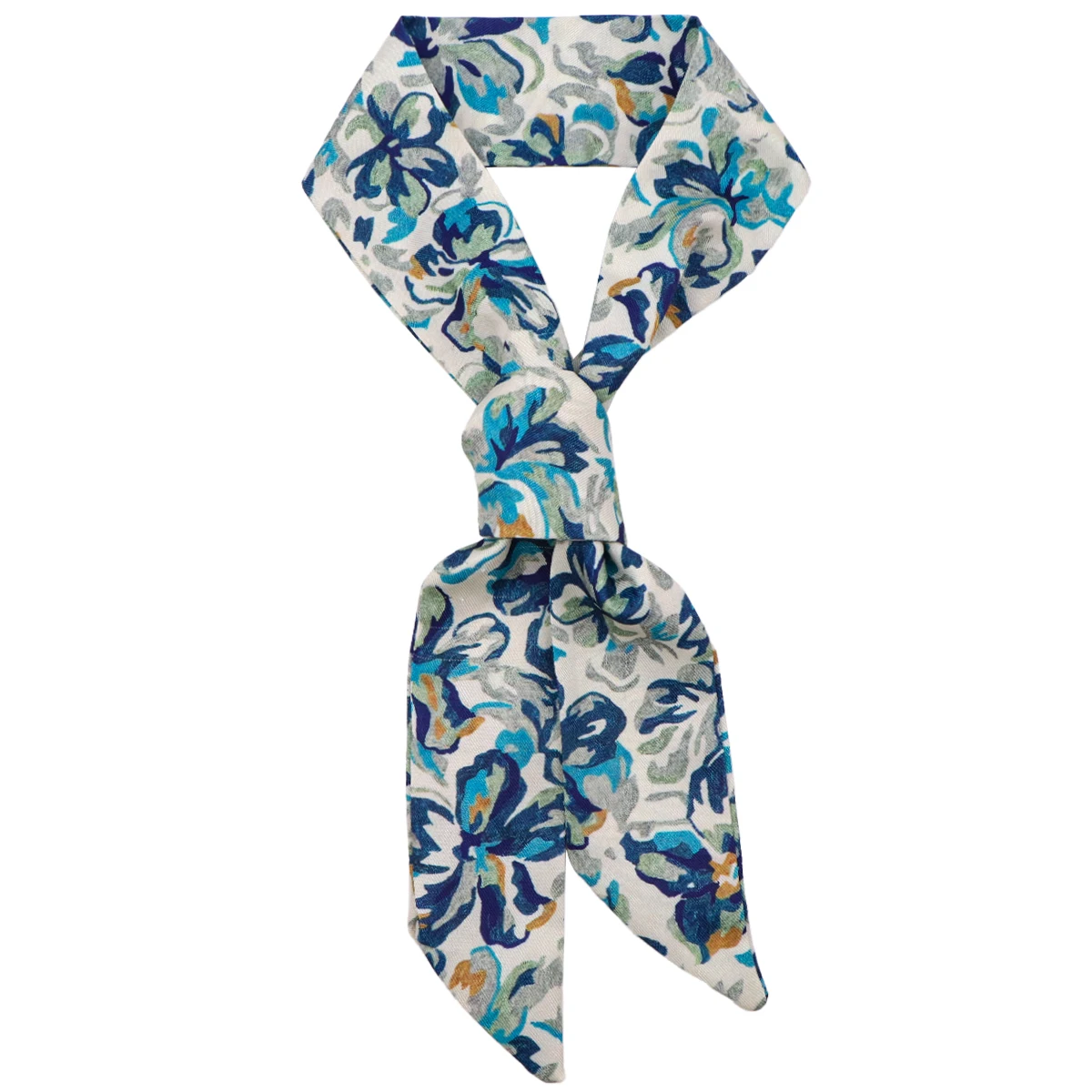 Blue Vintage Floral Skinny Scarf Women Small Bag Scarves Hair Neck Scarf For Ladies Foulard Flowers Print Neckerchief Headband