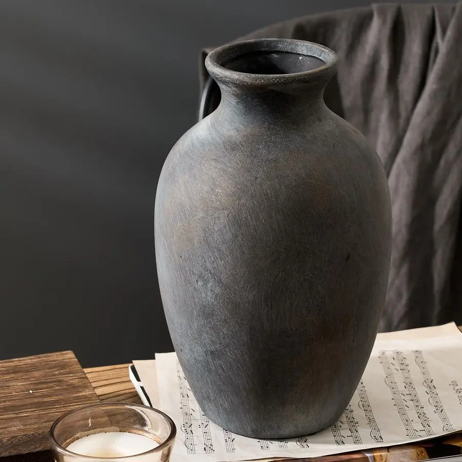 

Ceramic Rustic Flower Vase, 10.43 Inch Tall Vintage Pottery Home Decor, Farmhouse Terracotta Vase for Living Room, Table, Shelf,