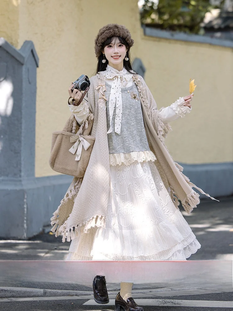 

Chuan Dai iguang Double Color Deer Bird Knitted f Sve Inner Wear Set Forest System Han Sle Layering Ensemble