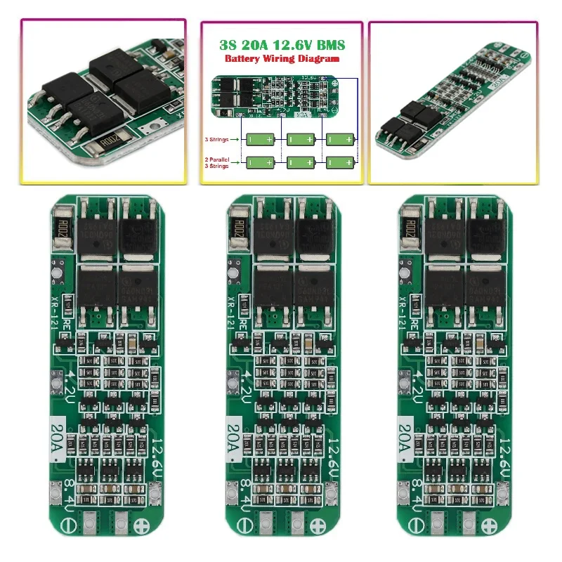 3S 20A li-ion batteria al litio 3.6V 3.7V 18650 caricabatterie PCB BMS scheda di protezione per trapano motore BMS 12.6V modulo cella Lipo