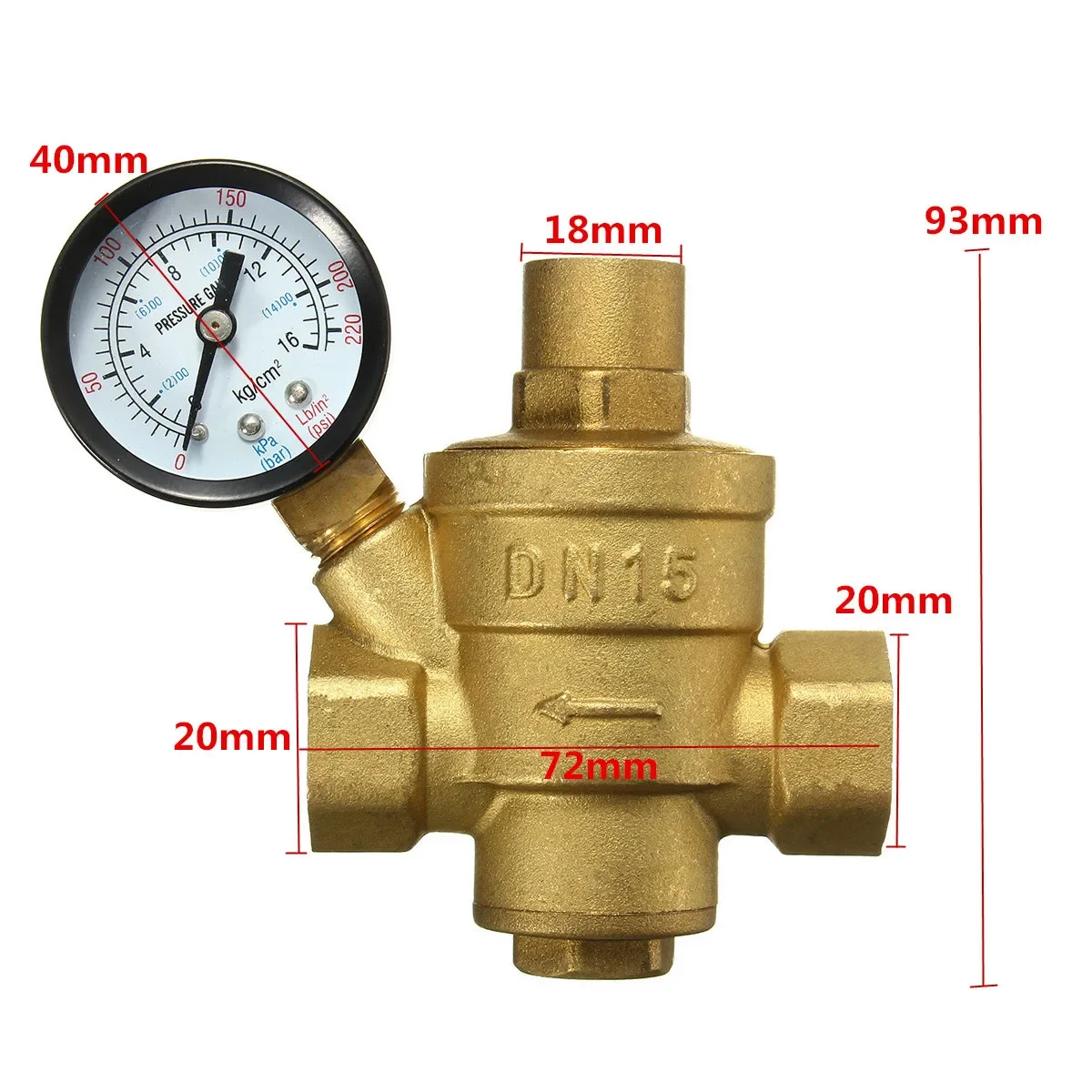 

DN15 1/2" Brass Water Pressure Reducing Maintaining Valves Regulator Adjustable Relief Valves With Pressure Gauge Meter