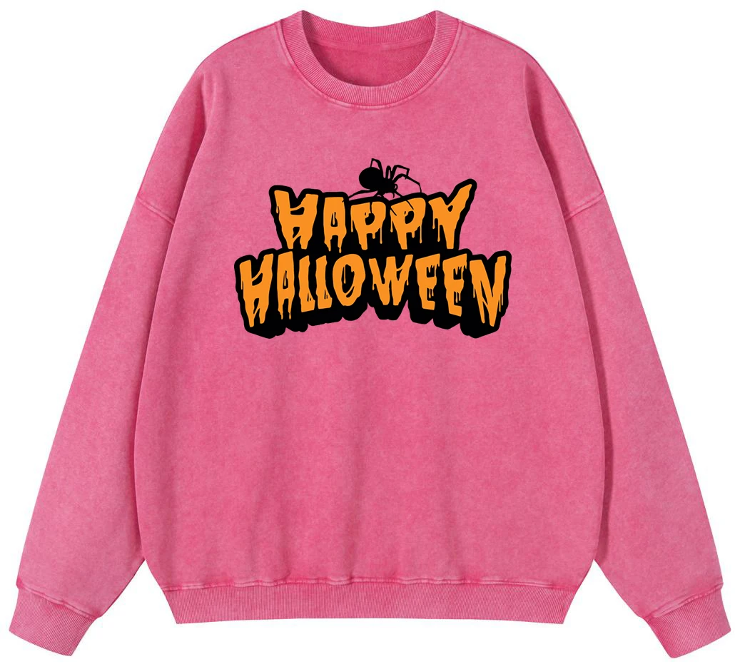 

Happy Halloween Lady Vintage Washed Cotton Sweatshirt Simple Fleece Pullover Autumn Hoodie Fashion Quality